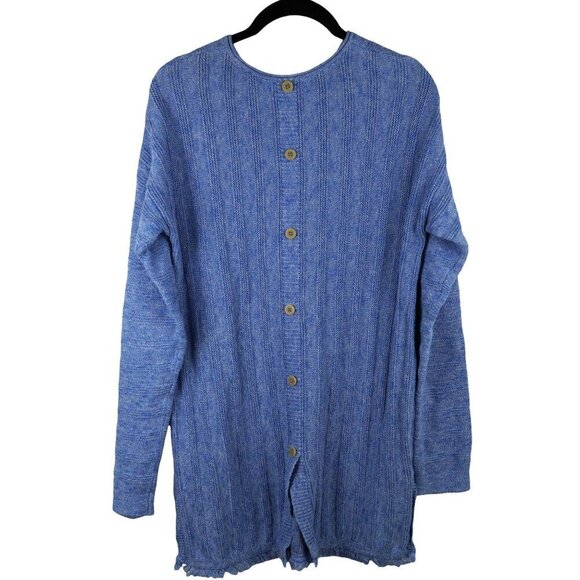 J. Jill Cozy Blue Knit Long Sleeve Sweater With Frayed Hem & Button Detail Sz S - Picture 4 of 8